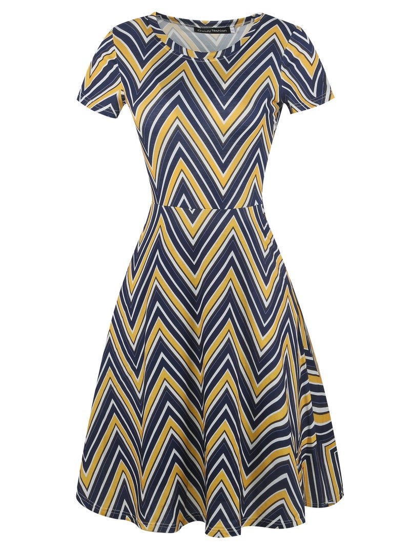 oxiuly Women's Classic Stripe Short Sleeve Casual Pockets Dress Tunic Party Cocktail Work Tea A-Line Dress OX262 (S, Blue Stripe) - Image 2
